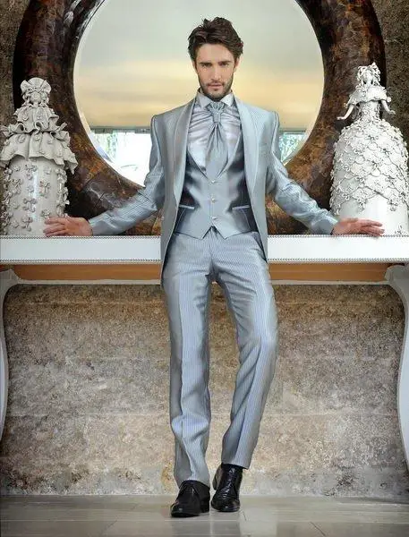 

Latest Coat Pant Designs Italian Sliver Satin Men Suit Slim Fit 3 Piece Tuxedo Custom Prom Classic Groom Blazer Masculino