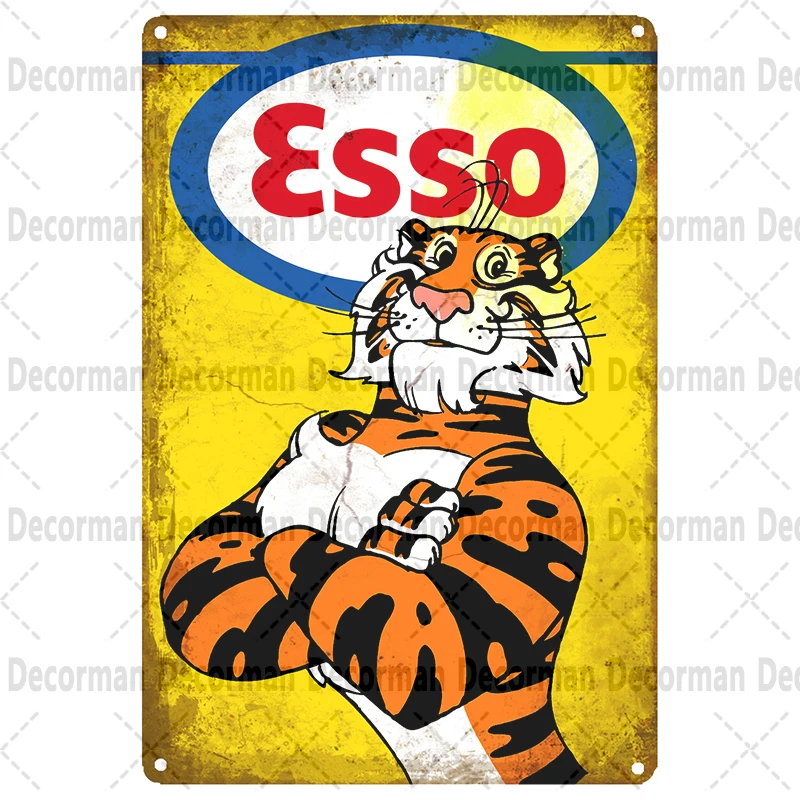 Plaque Tôle émaillée Esso Tiger Oil - 20x30 Cm - Déco Garage Rétro Station-service