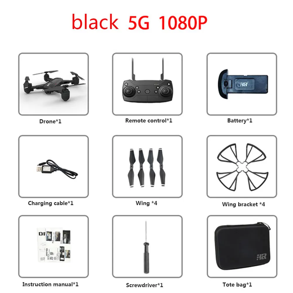 SHRC H1G 1080P 5G WiFi FPV gps режим слежения за мной складной Дрон RC Дрон Квадрокоптер HD камера - Цвет: black 5G 1080P