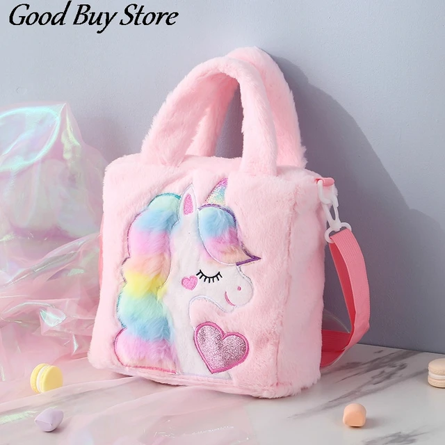 Kid ricamo unicorno peluche Crossbody borse e borsette bambine arcobaleno  soffice borsa simpatico cartone animato borsa