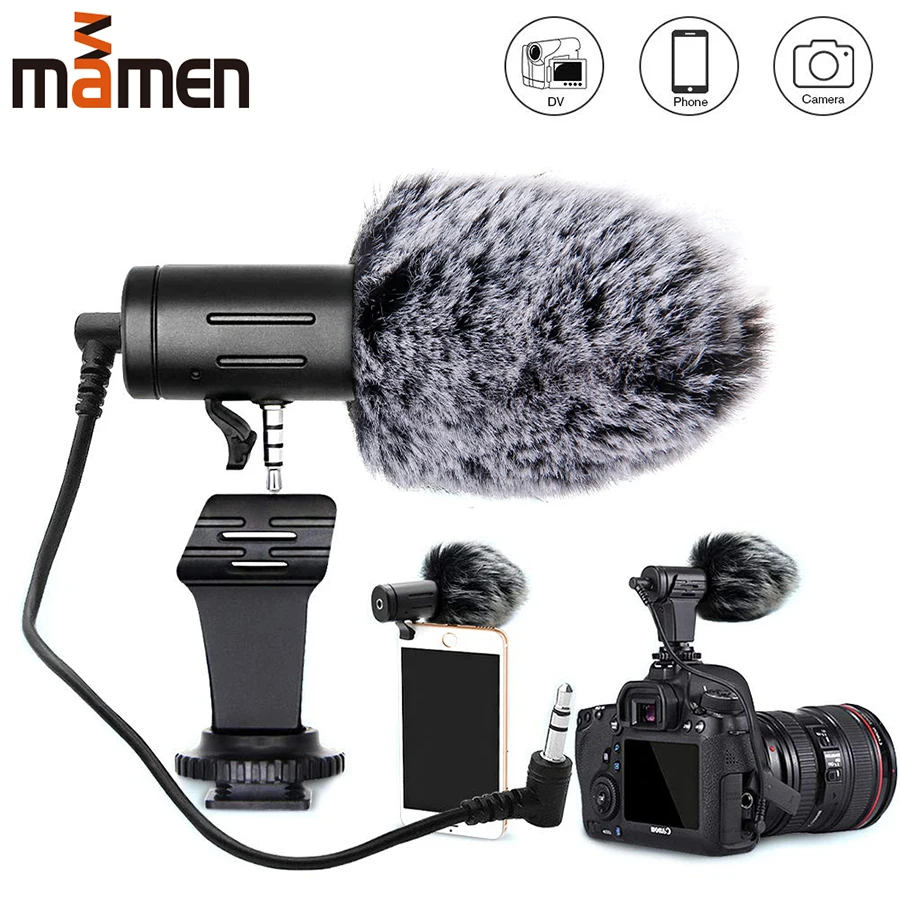 Online MAMEN 3,5mm Cámara micrófono condensador grabación Microfone Ultra amplia de estudio Audio MIC para Canon Nikon DSLR DV Vlog
