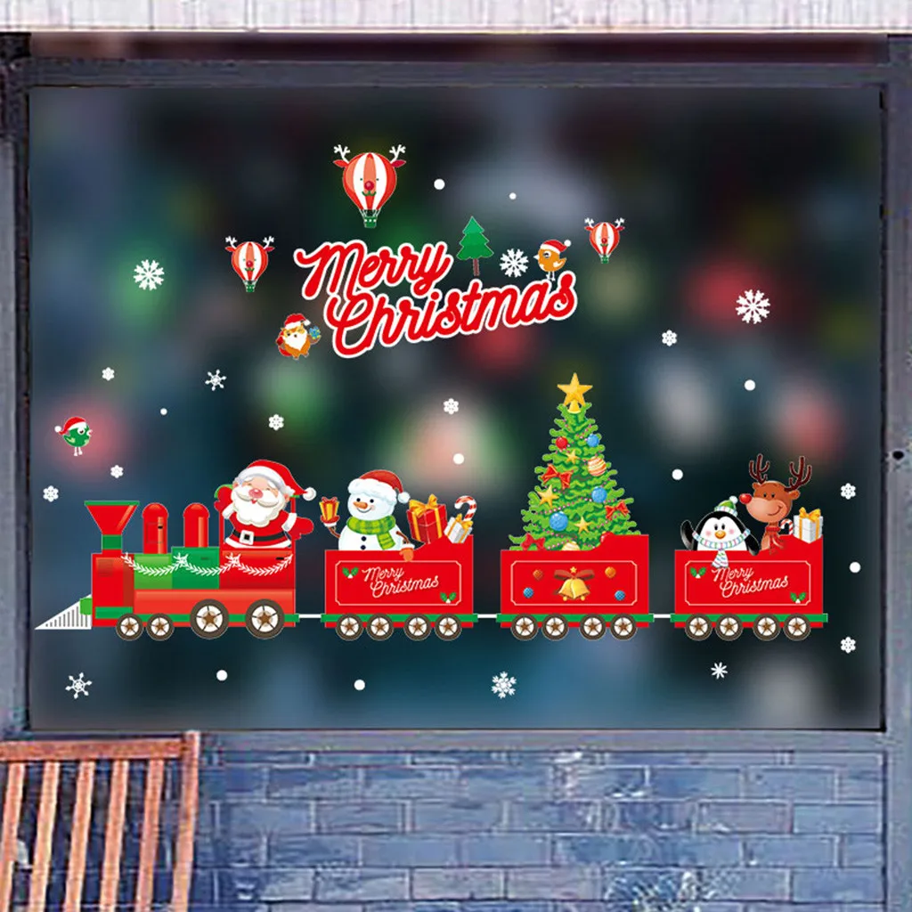 Год мультяшный Снеговик Санта Наклейка на окно Рождество Домашний Декор подарки прозрачная стеклянная наклейка Рождественская наклейка на окно s