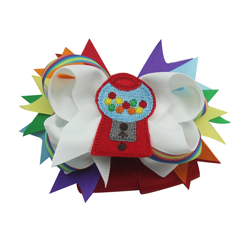 

5 inch Christmas Stacked hair bow cumtom made embroidory snowman reindeer patterns can be whatever you want