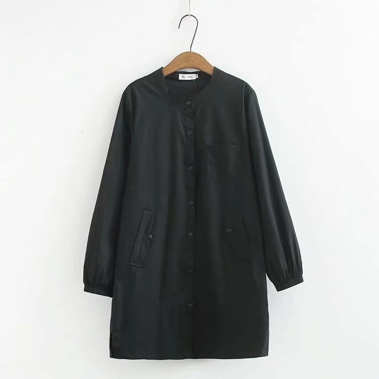

Plus Size XL-4XL Women's Coat Plain Fitted Long Trench Black Cotton Autumn Jacket