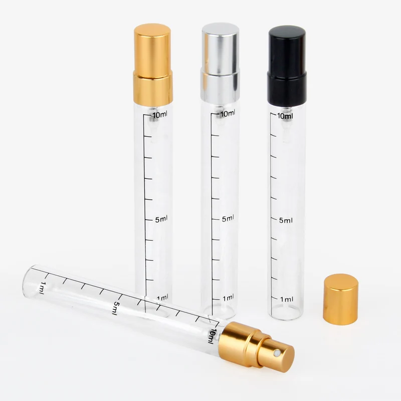 Sampe에 대 한 50 개/몫 10ml 인쇄 규모 향수 병 빈 알루미늄 스프레이 Atomizer 유리 병 휴대용 화장품 용기