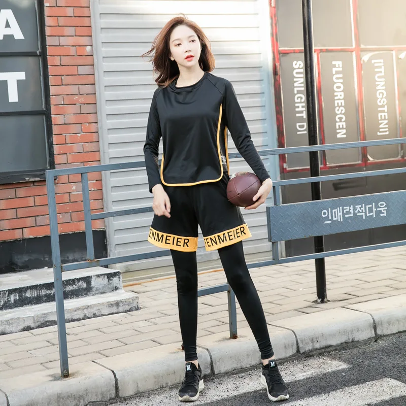 

Spring New Style Yoga Clothes Suit Women's Slim Fit Quick-Dry Sports Gym Running Four-piece Set Long Sleeve Pullover Fitness Sui