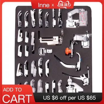 

INNE 32/42/52/62/72 Pcs Sewing Machine Accessories Presser Foot Overlock Household Kit Set With Box For Brother Singer Supplies
