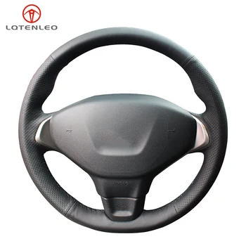 

LQTENLEO Black Artificial Leather Hand-stitched Car Steering Wheel Cover For Peugeot 301 2014 2015 2016 2017 2018 2019