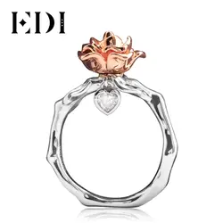 EDI обручальное кольцо с цветком 585 14 к Роза и белое золото комплект с 0.1ct Сердце Cut H/SI натуральный настоящий алмаз кольцо свадебный подарок
