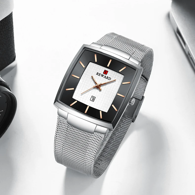 Мужские часы с квадратным покрытием, модные ультратонкие сетчатые часы, водонепроницаемые кварцевые часы, повседневный деловой браслет для мужчин, наручные часы