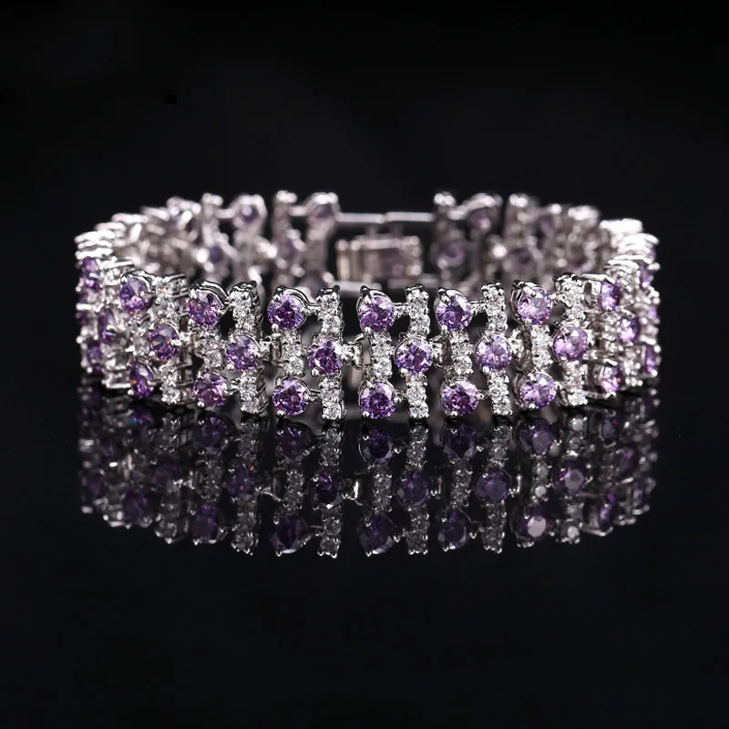 Rainbamabom, 925 Твердое Стерлинговое Серебро, изготовлено из моисаанита, аметист, драгоценный камень, браслет, очаровательный, свадебный браслет, хорошее ювелирное изделие - Цвет камня: Purple