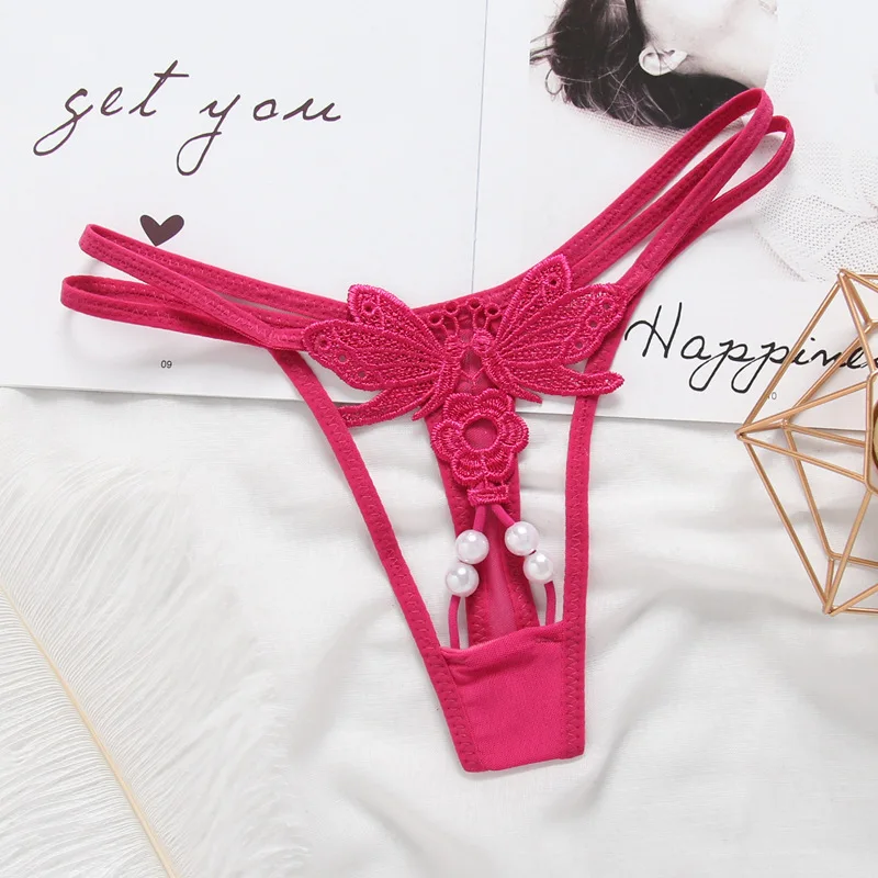 rose red NKMN, сексуальное эротическое белье, стринги, женские кружевные трусики с цветами, трусы с низкой талией, сексуальное прозрачное Т-образное нижнее белье, модные трусики - Цвет: rose red