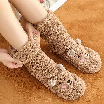 

funny socks women cotton winter Tube Cartoon Coral Velvet Floor Socks Warm Sleep socks home stopki skarpetki damskie #y2