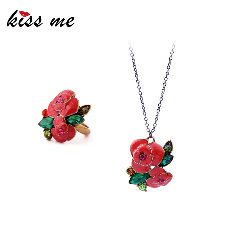 Kissme 2020 Новинка красная эмалированная Роза модный набор украшений для женщин