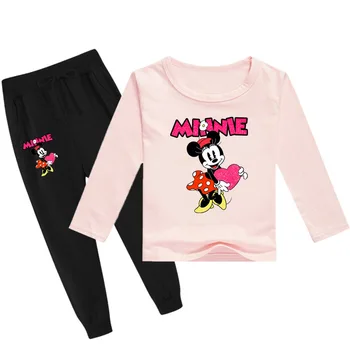 

Disney Minnie Casual Hoodies Sweater and Pants Suit Animation Peripheral Cartoon Print Kids Costume Girl Clothing Christmas Gift