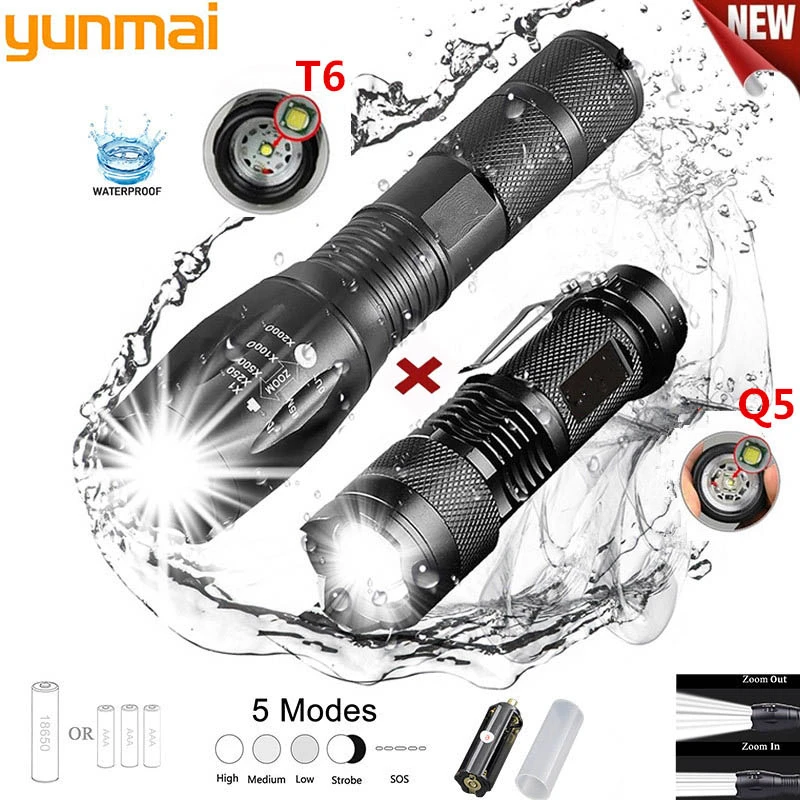 

Accept Dropshipping Promotion Portable Led Tactical Q5 1800lm Led Flashlight T6 Zoomable Lante Led Torch Ultra Bright Light Gift