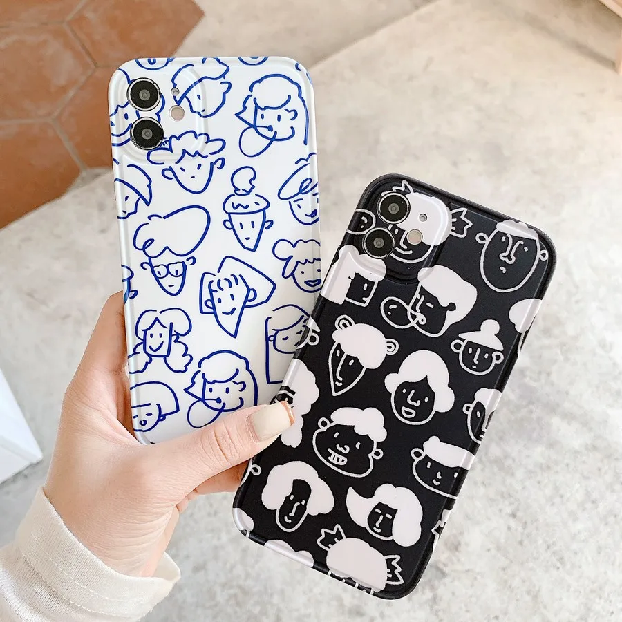 

Art Sketch Face Lines Abstract Figures Soft Silicone Phone Case for IPhone 11 12 Pro Xs Max Mini XR 7 8 Plus Simple Plain Cover