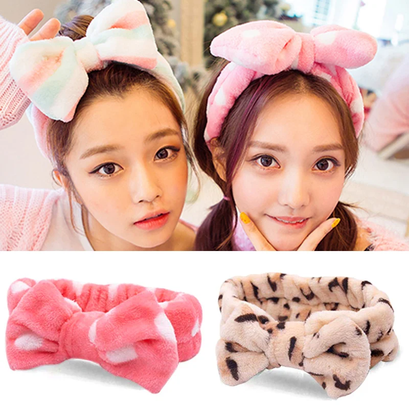 

2019 New Coral Fleece Soft Elastic Hair Ribbon SPA Bath Shower Make Up Wash Face Cosmetic Headband Hair Band Bow Headwear