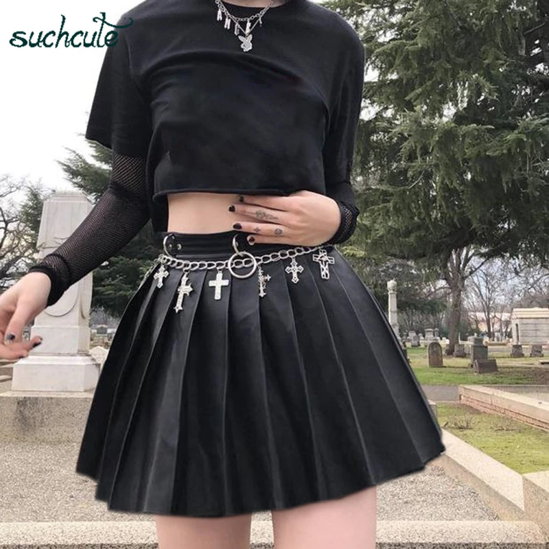 Saia feminina de couro curto saia moda 2020 plissado feminino mini saias gótico dança estilo coreano saia midi|Saias| - AliExpress