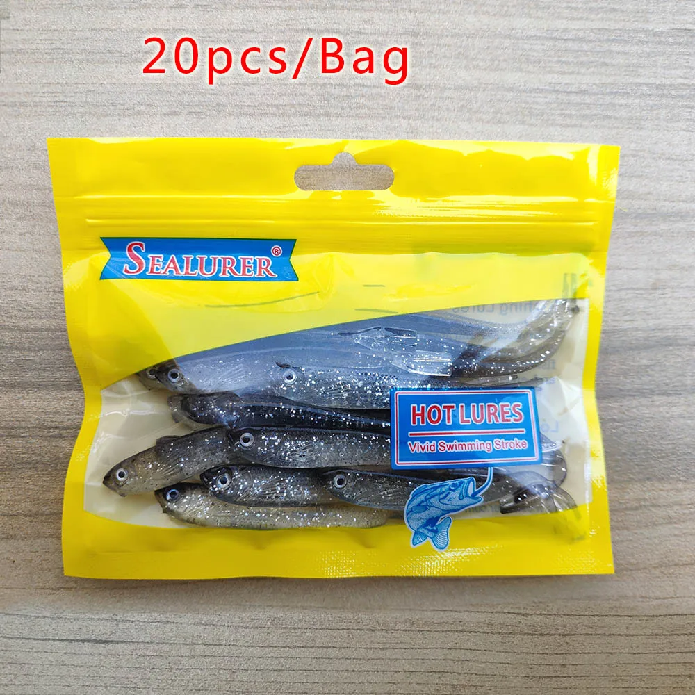 20Pcs soft Lures 2.2g/7.5cm Flash sequins fishing Lure Wobblers Fishing Worm Swimbaits Silicone Bait Carp Fishing Tackle