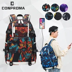Portátil impresso mochila homem 15.6 polegada à prova dwaterproof água mochilas escolares usb de carregamento moda masculina bolsa de viagem para ar pro computador saco