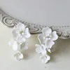 Ins Porcelain Flower Wedding Earrings Bridal Jewelry Gold Silver Color Handmade Women Drop Earring 2