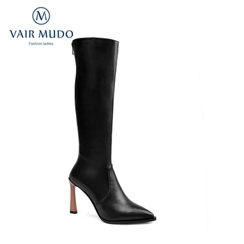 

VAIR MUDO Winter Women Boots Fashion Zipper Thin Heel Pointed Toe Genuine Leather Shoes Handmade Women's Shoes Large Size44 ZT25