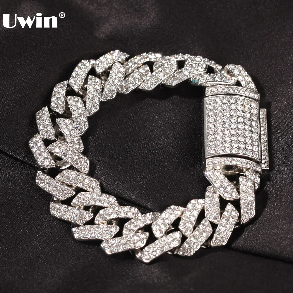 

Мужской кубинский браслет-цепочка UWIN, двухрядный браслет из цинкового сплава 18 мм, украшение в стиле хип-хоп, Прямая поставка