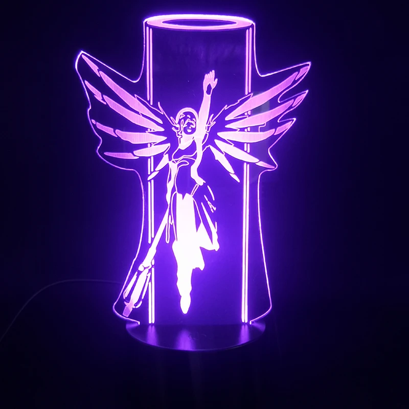 3D лампа игра Overwatch Hero Mercy красочный с пультом дистанционного управления батарейным питанием голограмма визуальный светильник с эффектом Usb светодиодный ночной Светильник