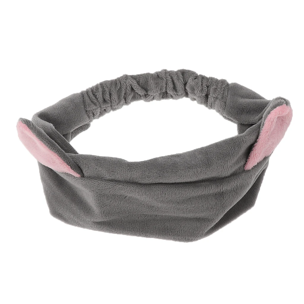 2Pcs Cat Ear Make Up Face Washing Shower Mask Hairband Snood Headband Grey