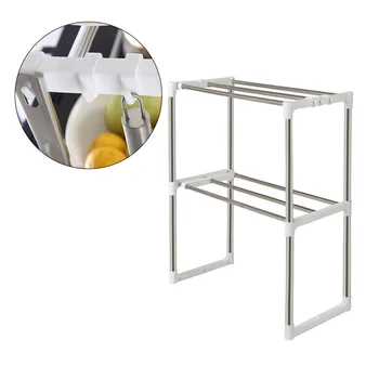 

1 Pc Microwave Oven Rack Multifunctional Telescopic Standing Type Shelf Kitchen Storage Holder for Bar Kitchen