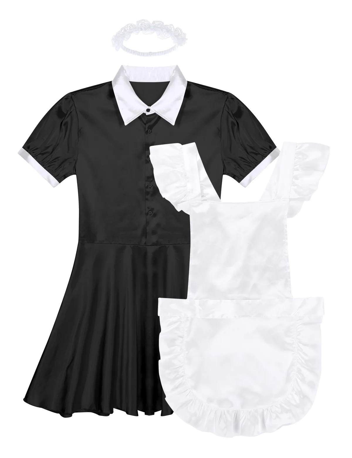 Tiaoamazing, для мужчин и взрослых, для переодевания, сексуальный, косплей, горничная Сисси, костюм, отложной воротник, с пышными рукавами, платье с фартуком, повязка на голову, наряд