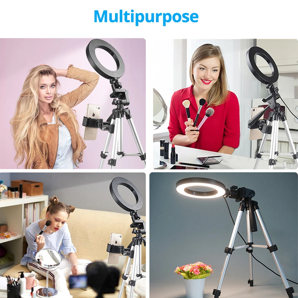 Spash 6 Inch LED Selfie Ring Light with Stretchable Tripod and Phone Holder Circular Lamp Light Ring for Makeup Photography 4