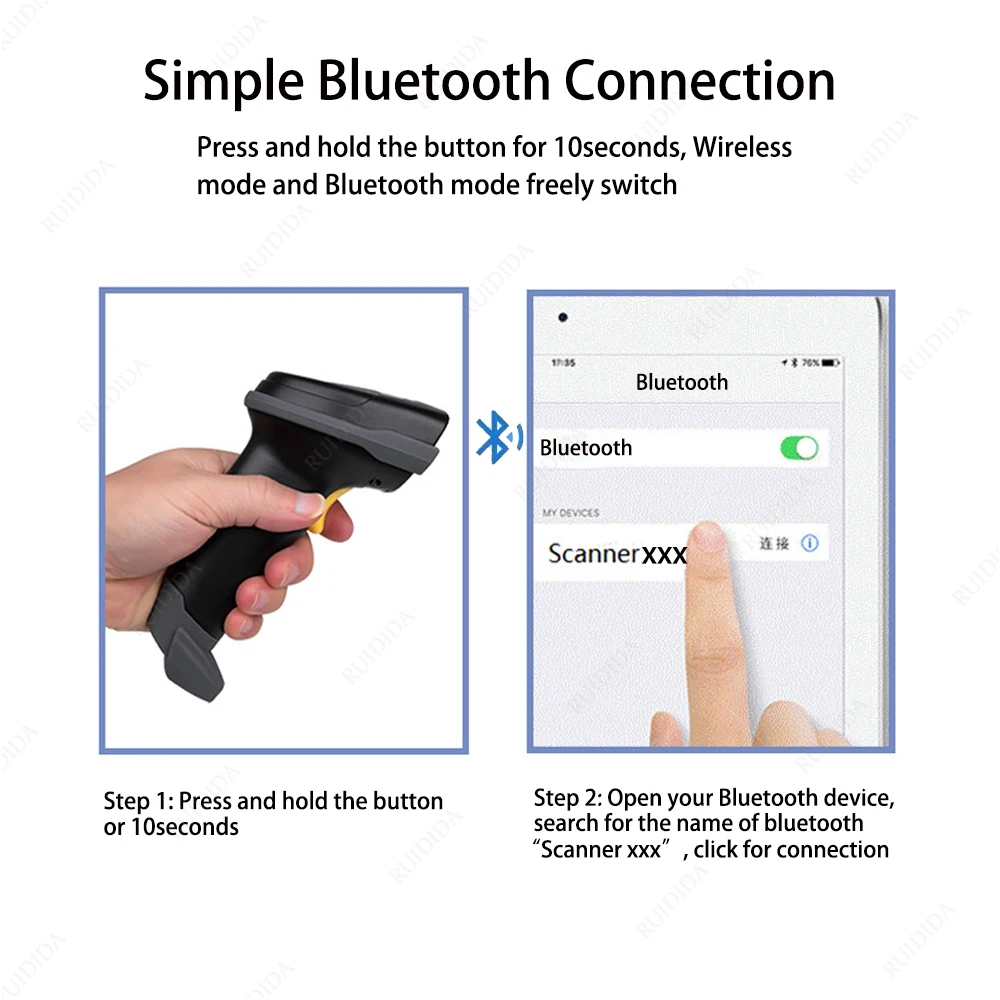 Wireless Buetooth Barcode Scanner qr Code Wireless 2d barcode Reader Handheld Barcod Scanner Wireless Bar code Scanner with Base photo negative scanner