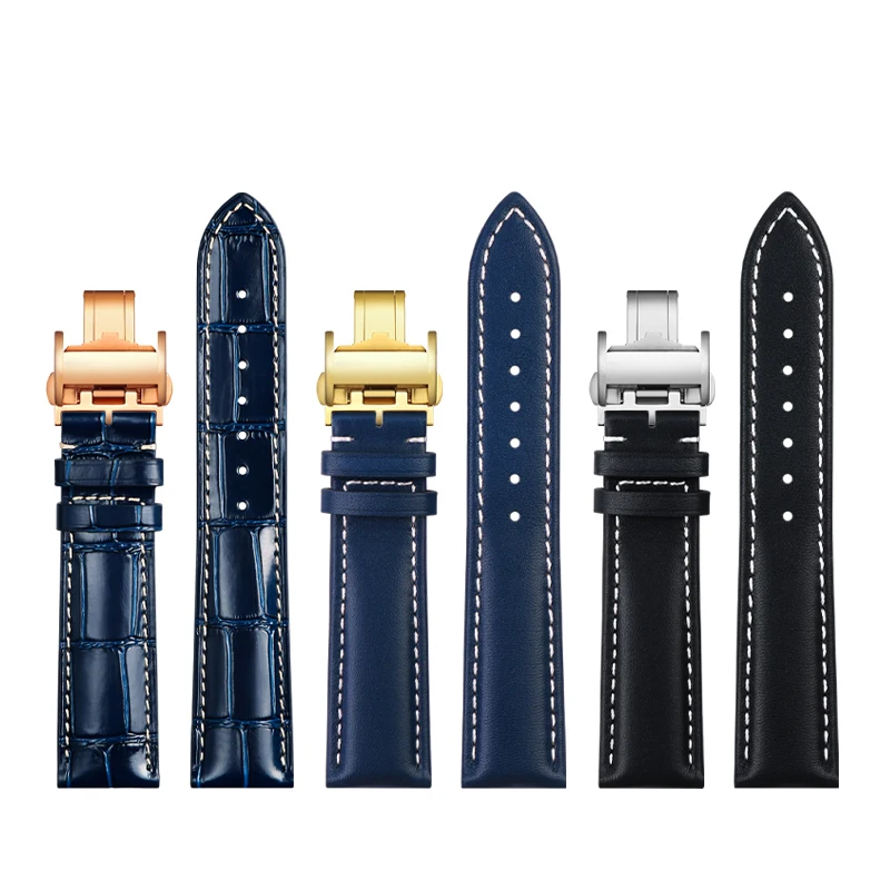 Blue Genuine Leather Watch Band Strap, 21mm/22mm – Premium Replacement Watch Strap Belt Bracelet