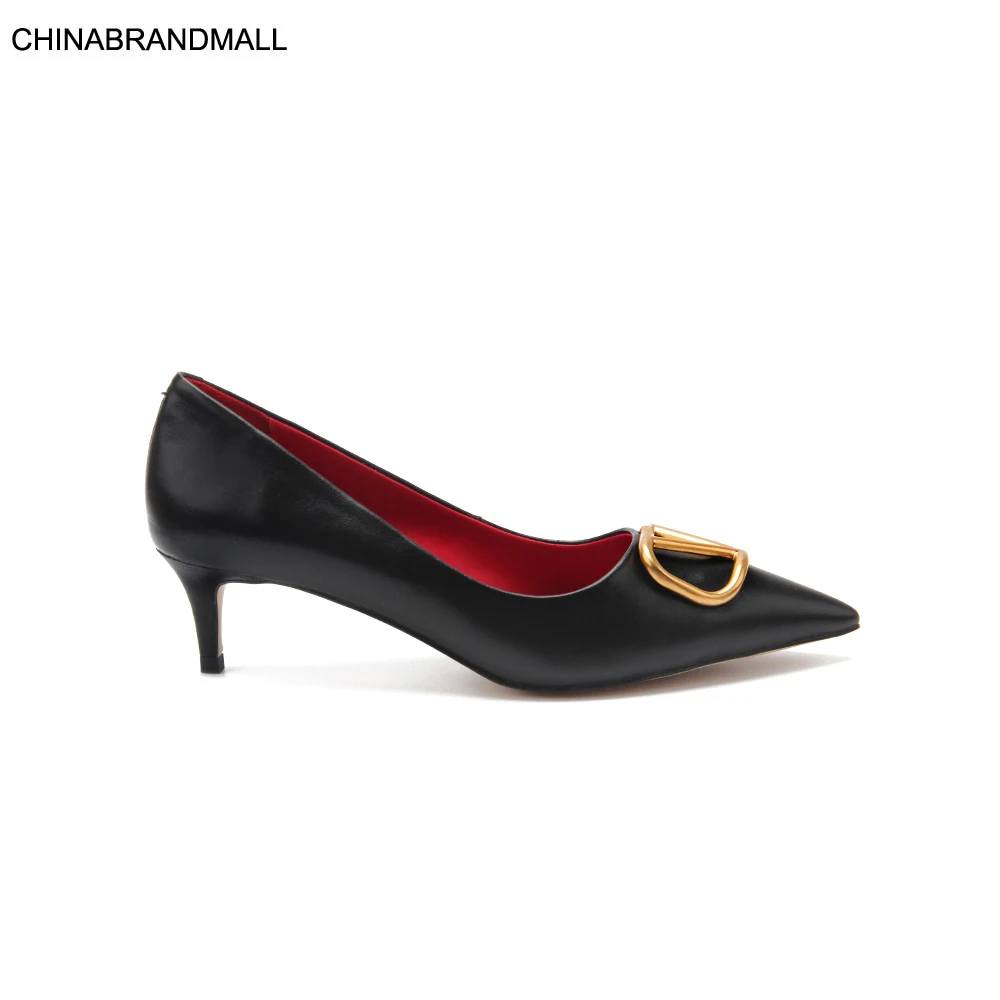 

Italian Office Shoes Women Heels Pumps 2020 luxury Brand Designer pumps Black White Pink Red Genuine Leather V Shoes Woman