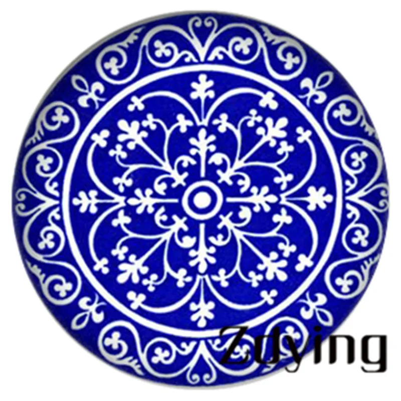 QH006 ZDYING 5 шт. синие и белые фарфоровые круглые стеклянные кабошоны синие цветы Demo плоская задняя фурнитура 12 мм/16 мм/18 мм/20 мм/25 мм - Цвет: QH006