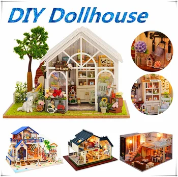 

Wooden DIY Doll House Cuteroom DIY Dollhouse Miniature Furniture Kit LED Kids Birthday Christmas Gift Flower House Toys for Kids