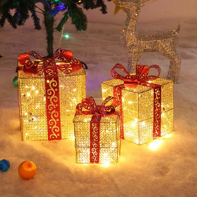 Gift-Box-Shaped Metal Christmas Luminaries, Set of Three