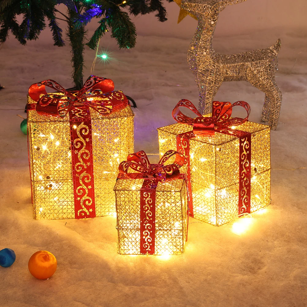 Caixa de presente de natal de três peças com 100 led natal luminosa arte do  ferro ornamentos decoração de natal ao ar livre casa|Decorações de festas  DIY| - AliExpress