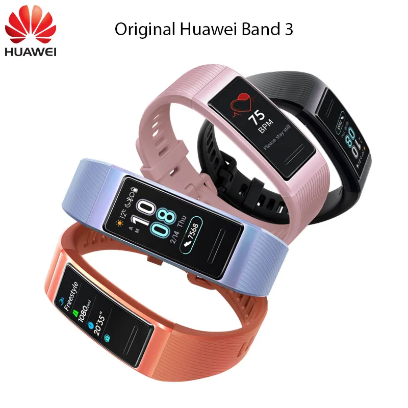 

Huawei SmartBand 3 Smart Band Metal Frame Amoled Full Color Display Touchscreen Swim Stroke Heart Rate Sensor For Smart Home