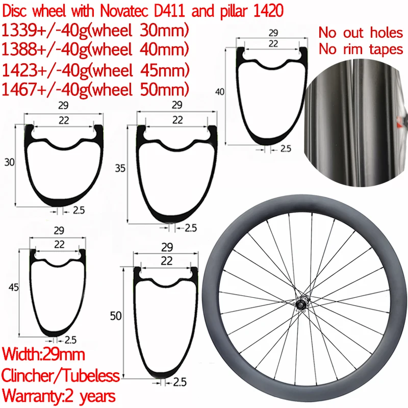 

Super Light Asymmetrical Width 29mm Carbon Road Bike Disc Brake Clincher Tubeless Gravel Cyclocross Wheelset 30/35/40/45/50mm