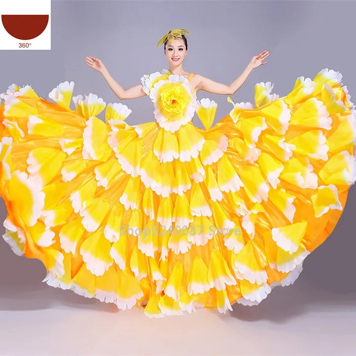 Платье для испанского фламенко сценические цыганские юбки для женщин испанский танец живота карнавальный костюм большой лепесток хор представление праздничная одежда наряд - Цвет: Color3 360