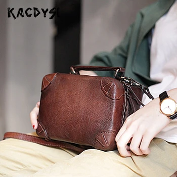 

Head Layer of Leather Designer Literary Women Handbag Small Classic Tote Purse Simple Retro Ladies Sling Bag Cross Messenger Bag