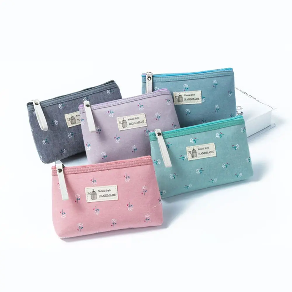 

1 Pcs Floral Printed Canvas Cosmetic Bag Zipper Portable Tote Pouch Soft Small Storage Bag for Women Travel Makeup Accessories