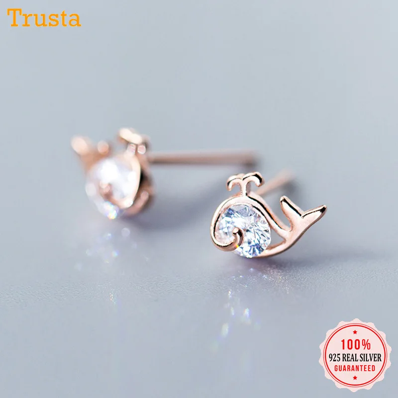Trustdavis Аутентичные 100% Серебро 925 пробы модные симметричные КИТ CZ серьги гвоздики