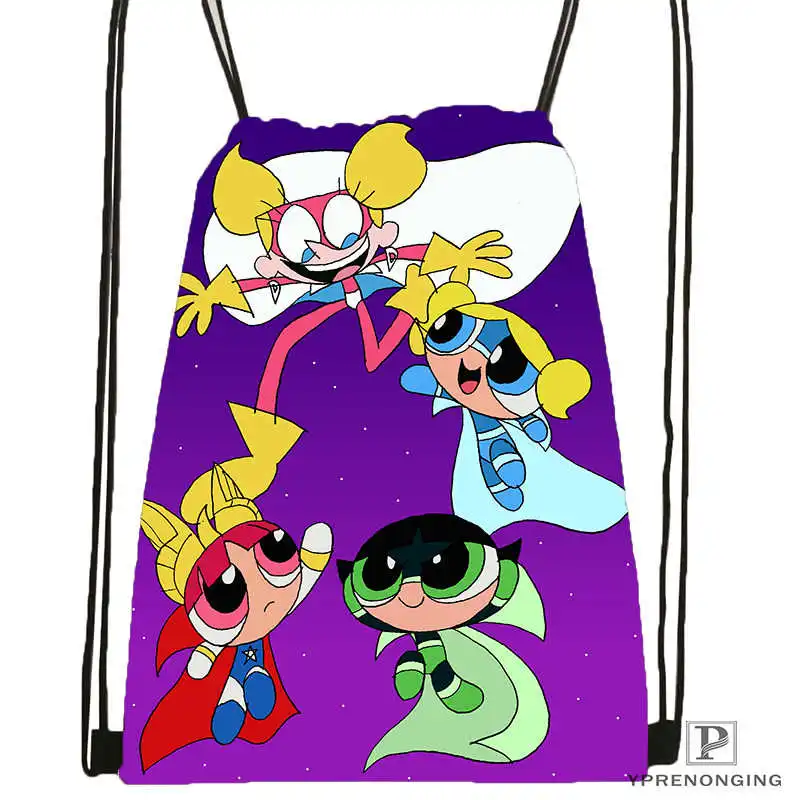 Drawstring Backpack Пользовательские Powerpuff девушки походная сумка на шнурке милый рюкзак дети ранец(черная спина) 31x40 см#180531-02-59 - Цвет: Drawstring Backpack