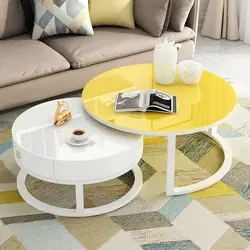 Table Basse blanche de style nordique pour salon, 2 pièces, combinaison de Texture de marbre, mobilier rond et Durable, nouvelle collection 
