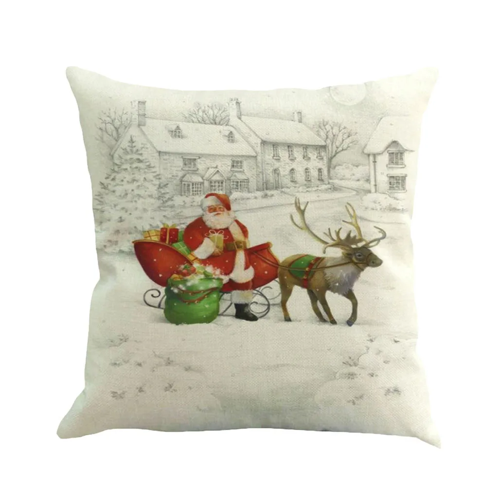 Рождественский Санта подушка в форме Санта-Клауса, декоративная наволочка на Рождество вечерние с рисунками оленей, хлопковая, наволочки для подушек, красный автомобиль декоративная подушка для дивана крышка размером 45*45 см