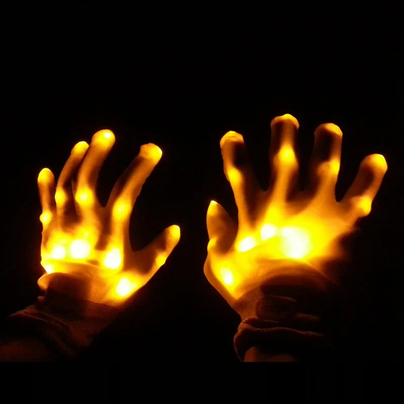 Цветные светодиодные перчатки световое украшение для рейва палец освещение мигающие перчатки унисекс Хэллоуин сценический костюм праздничные мероприятия вечерние принадлежности - Цвет: Цвет: желтый